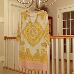 J. Crew Linen Shift in pink, taupe and gold